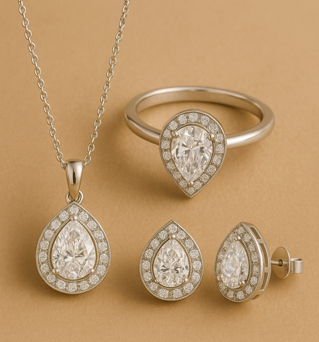 Parure Complète Goutte de Grâce – Collier, Bague & Boucles